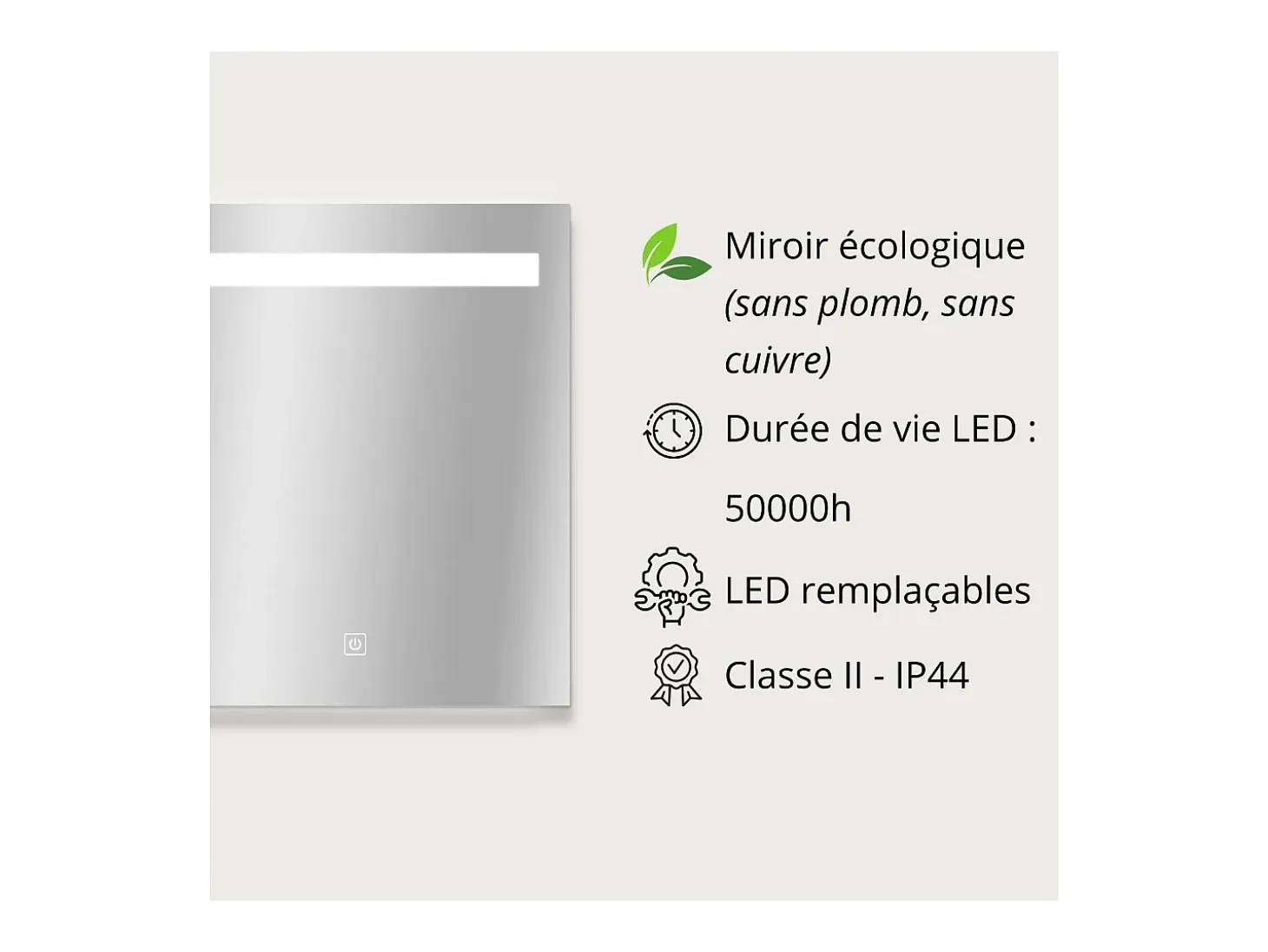 Espejo LED rectangular L60/80cm de vidrio plateado NOVA LUX