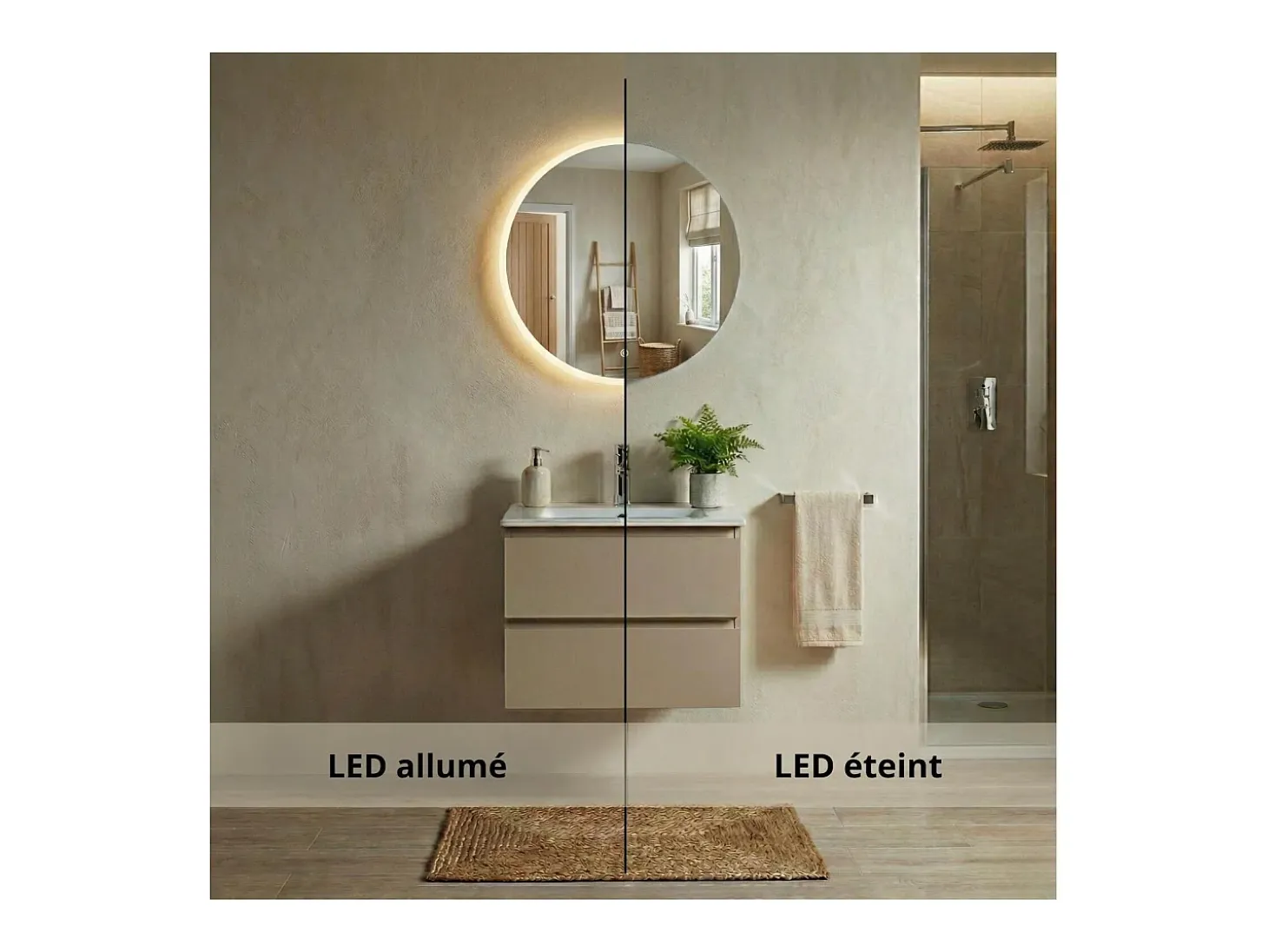 Espejo LED redondo D60/120cm de vidrio plateado CANDRA