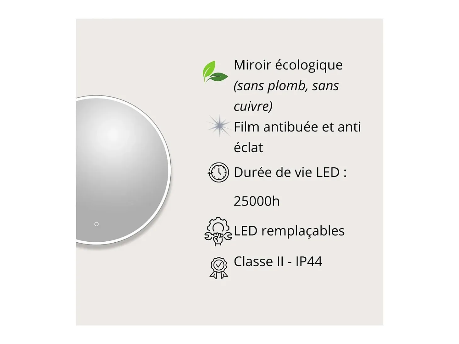 Espejo LED redondo D60/120cm de vidrio plateado CANDRA