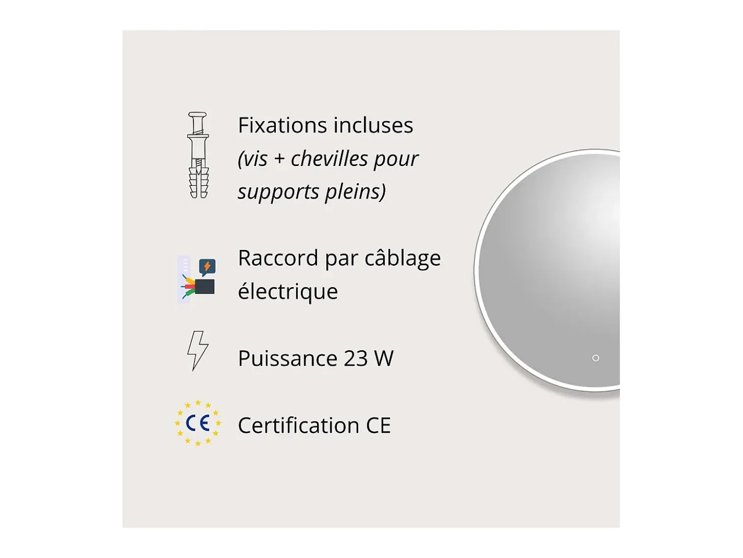 Espejo LED redondo D60/120cm de vidrio plateado CANDRA