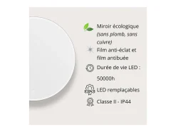 Espejo LED redondo D60/70/80cm en vidrio plateado ORAYA