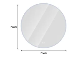 Espejo LED redondo de 70 cm con función antivaho y 3 configuraciones de temperatura - Vidrio y metal plateado