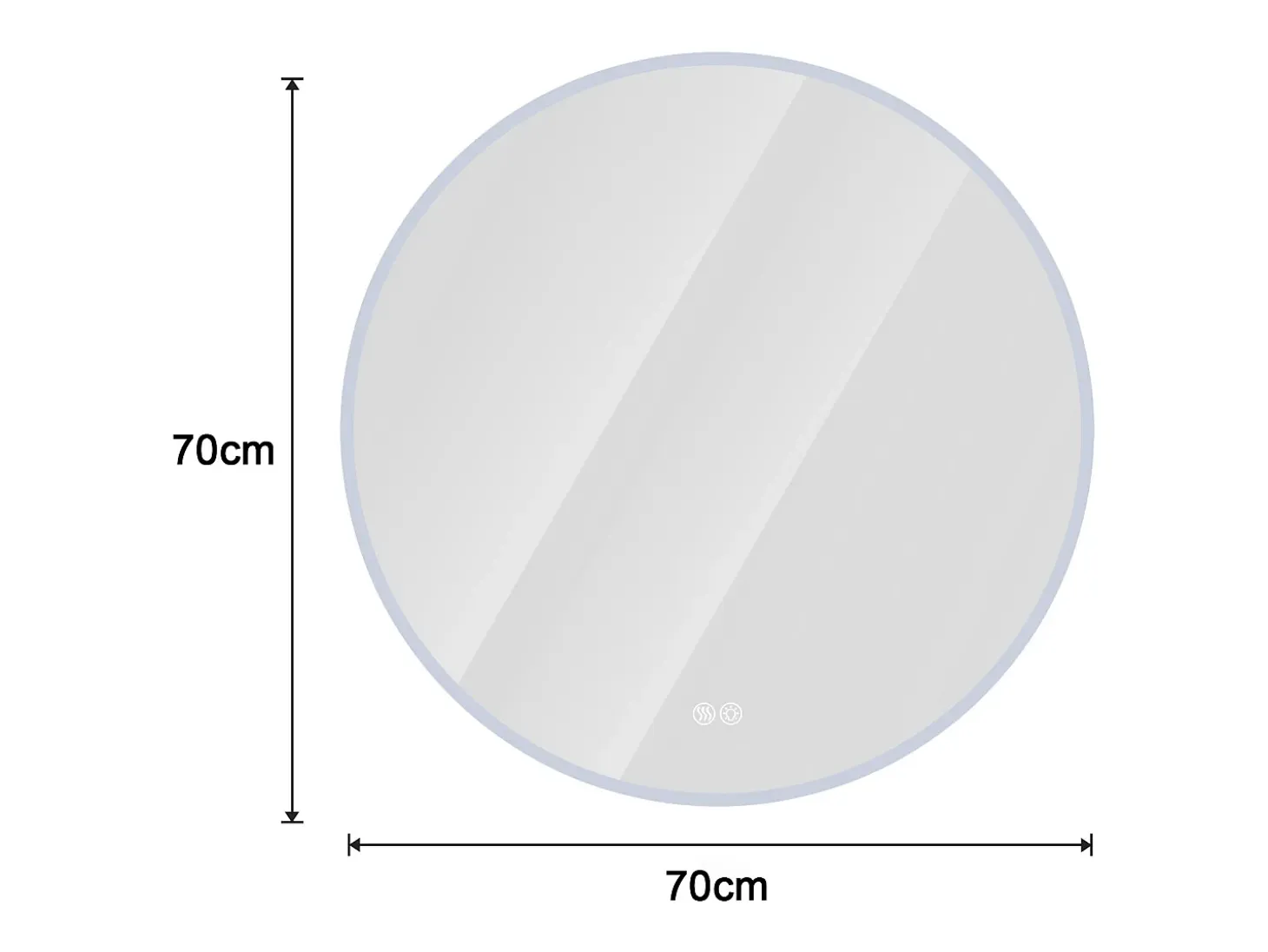 Espejo LED redondo de 70 cm con función antivaho y 3 configuraciones de temperatura - Vidrio y metal plateado