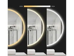 Espejo LED redondo REA de 50cm con iluminación y función calefactora