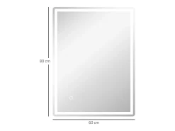 Espejo LED regulable con función antivaho, cristal, plateado (80x60x4 cm)