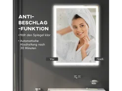 Espejo LED regulable con función antivaho, cristal, plateado (80x60x4 cm)