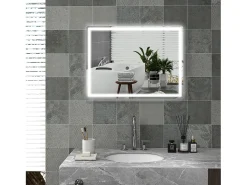 Espejo LED regulable con función antivaho, cristal, plateado (80x60x4 cm)