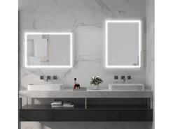 Espejo LED regulable con función antivaho, cristal, plateado (80x60x4 cm)