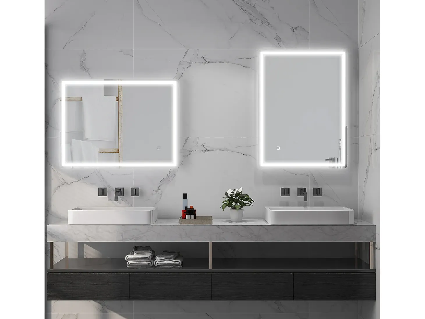 Espejo LED regulable con función antivaho, cristal, plateado (80x60x4 cm)