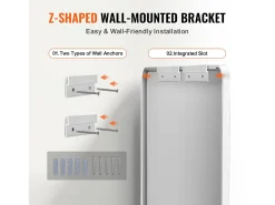 Espejo Mural SucceBuy 182,8x81,3 cm, Plata, Espejo Mural Cuadrado con Marco en Aleación de Aluminio