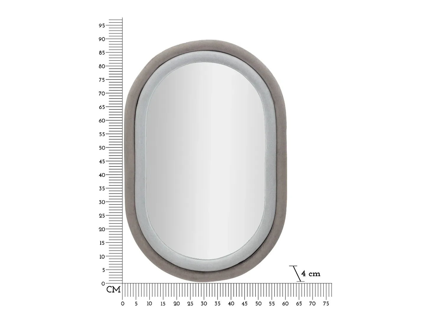 Espejo ovalado de pared con marco de terciopelo gris 90x60x4cm Antony
