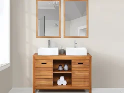 Espejo rectangular con borde de madera de acacia - 90 x 60 cm - SEPANG