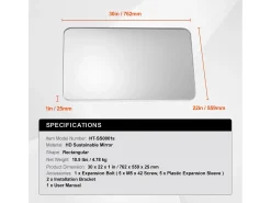 Espejo Rectangular SucceBuy, Espejo de Parede Cuadrado 55,9 × 76,2 cm con Marco de Aluminio