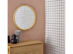 Espejo redondo de madera de pino decorativo de pared, 60cm natural
