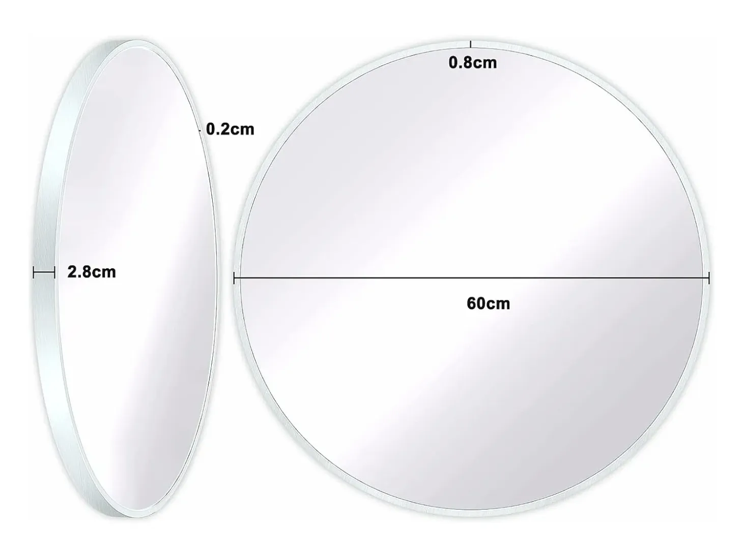 Espejo redondo de pared, espejo HD moderno de 60x60cm en el entorno para decorar, baño, dormitorio, blanco