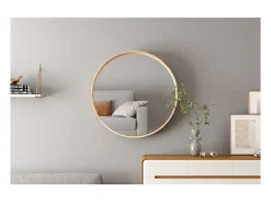 Espejo redondo RIO – Ø80 cm – Acabado en roble envejecido – MDF con decoración de madera – Diseño natural y de tendencia