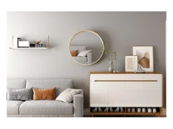 Espejo redondo RIO – Ø80 cm – Acabado en roble envejecido – MDF con decoración de madera – Diseño natural y de tendencia
