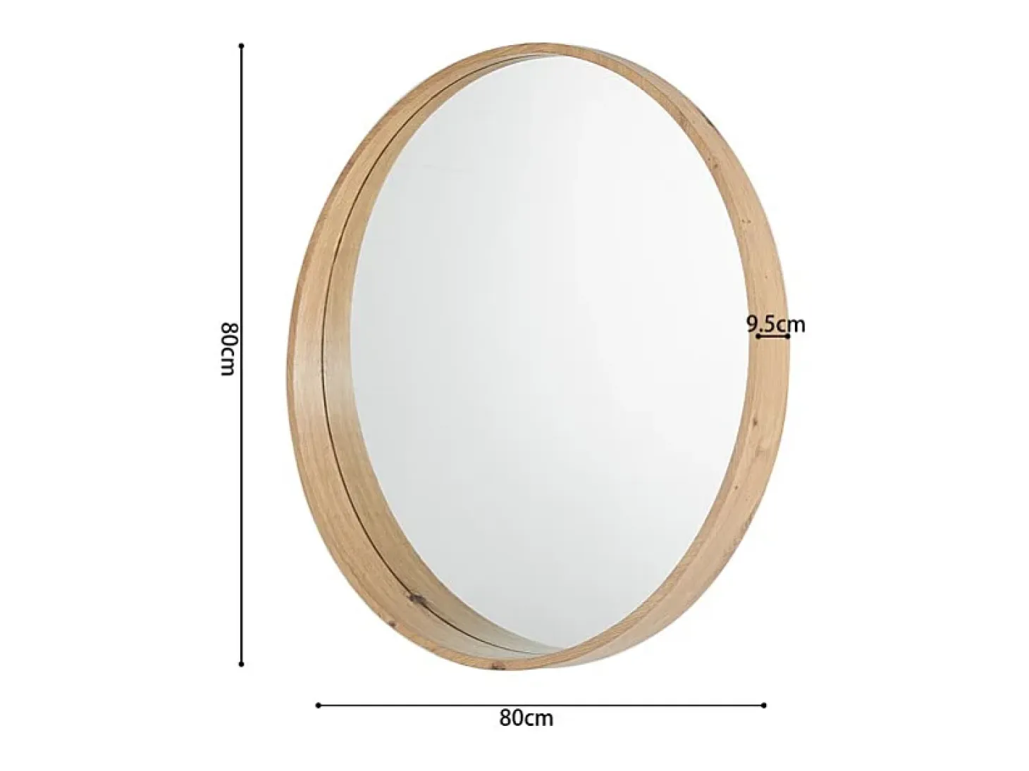 Espejo redondo RIO con borde – Ø80 cm – Acabado en roble envejecido – Marco grueso – Diseño natural y moderno