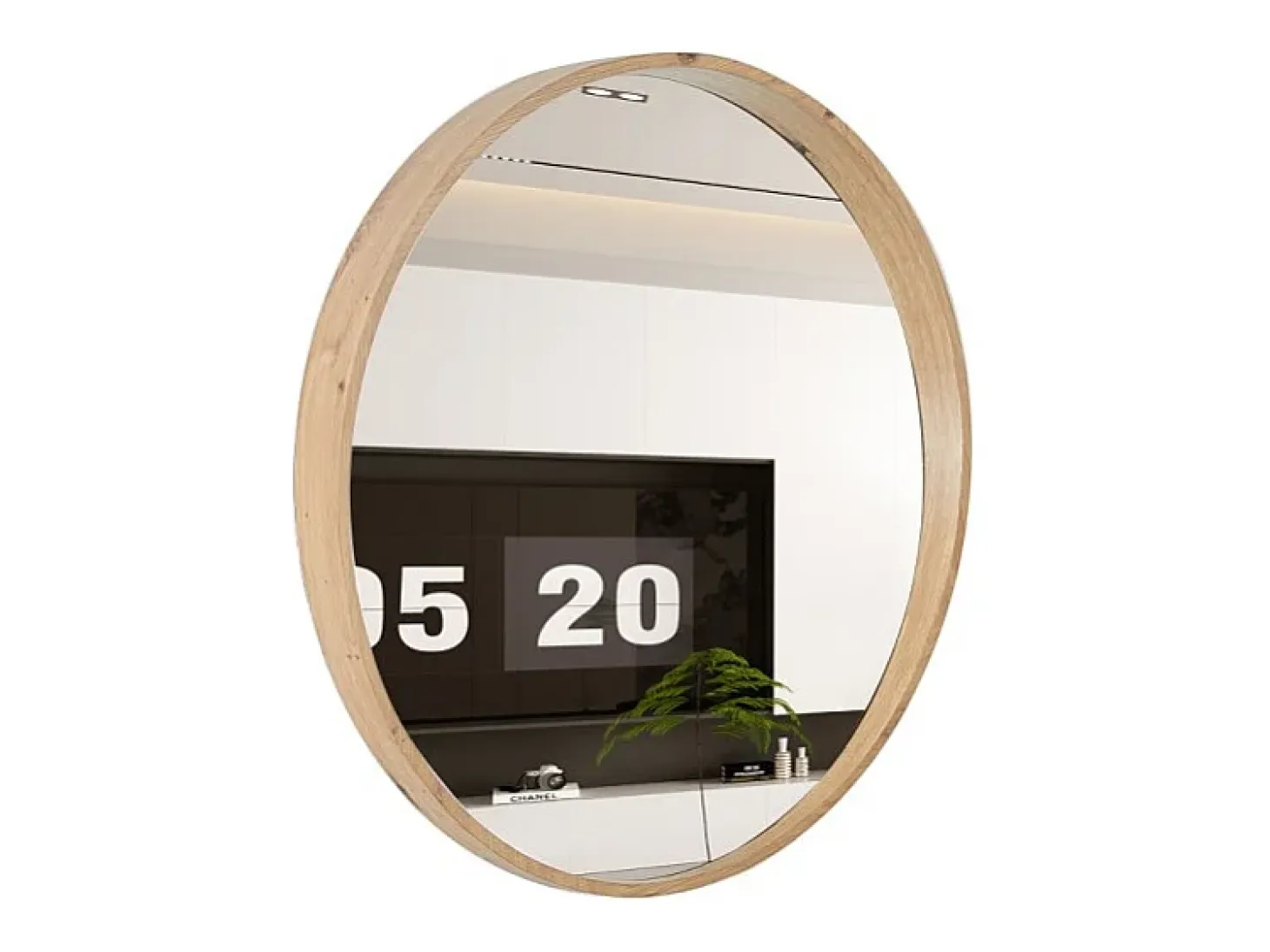 Espejo redondo RIO con borde – Ø80 cm – Acabado en roble envejecido – Marco grueso – Diseño natural y moderno