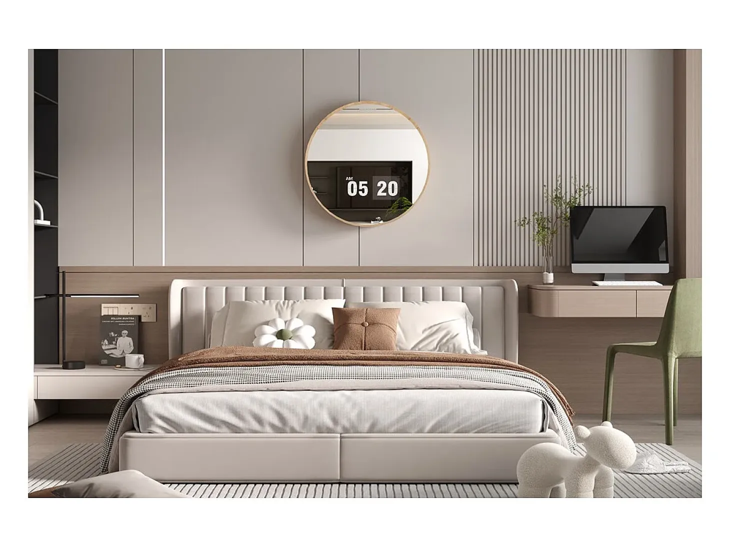 Espejo redondo RIO con borde – Ø80 cm – Acabado en roble envejecido – Marco grueso – Diseño natural y moderno