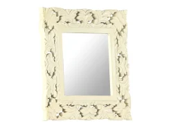 Espejo tallado a mano Blanco 50x50 cm Madera maciza de mango