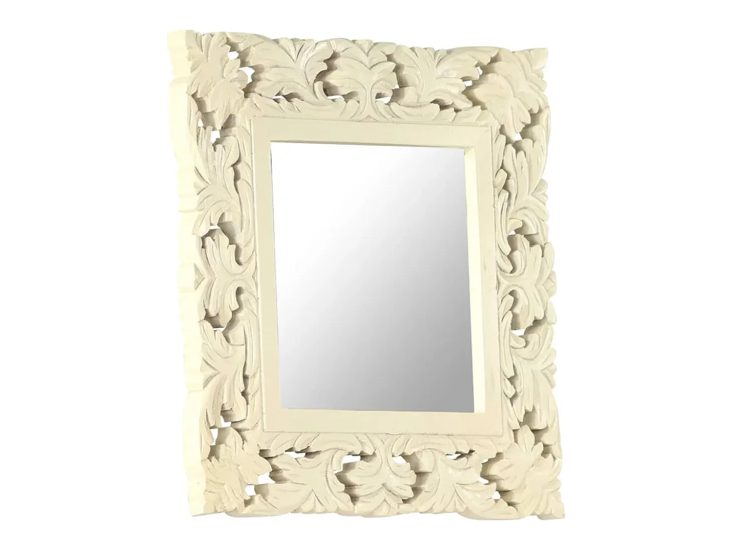 Espejo tallado a mano Blanco 50x50 cm Madera maciza de mango