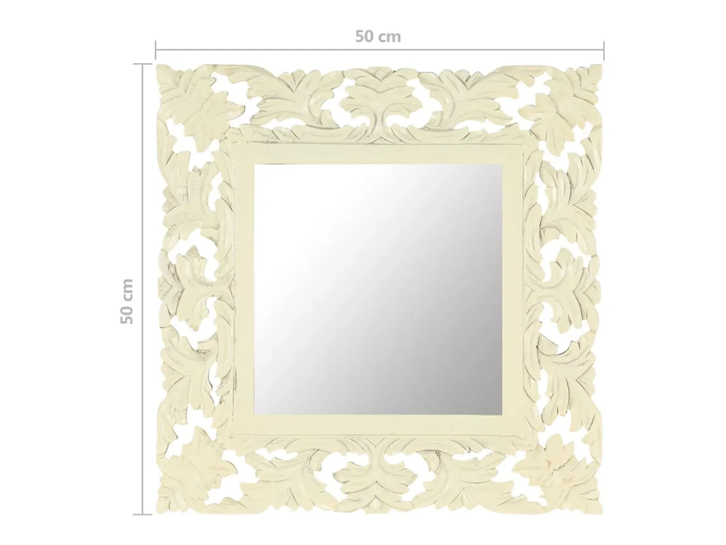 Espejo tallado a mano Blanco 50x50 cm Madera maciza de mango