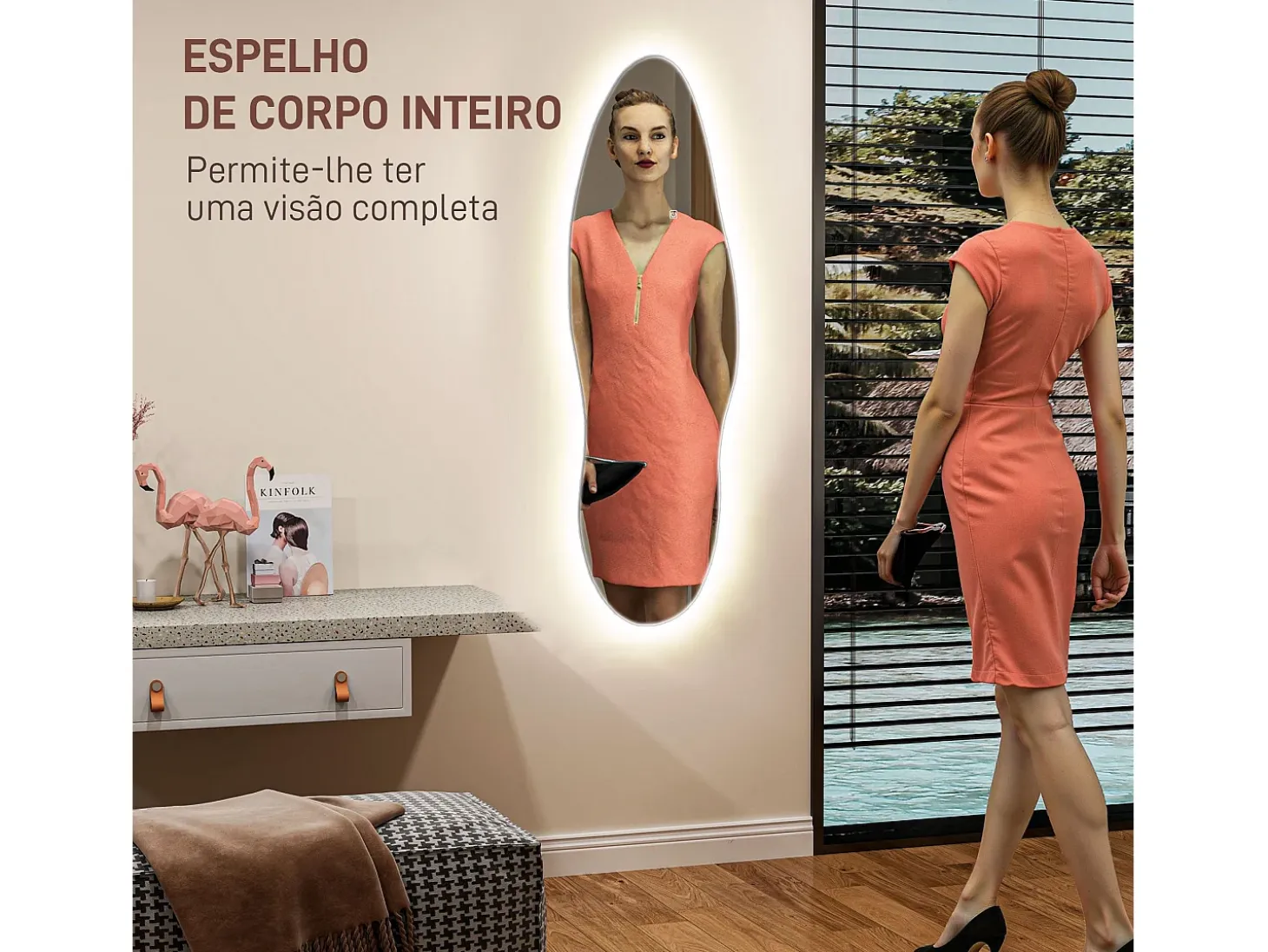Espejo Tempo Homcom con luz LED transparente 120x40x3 cm