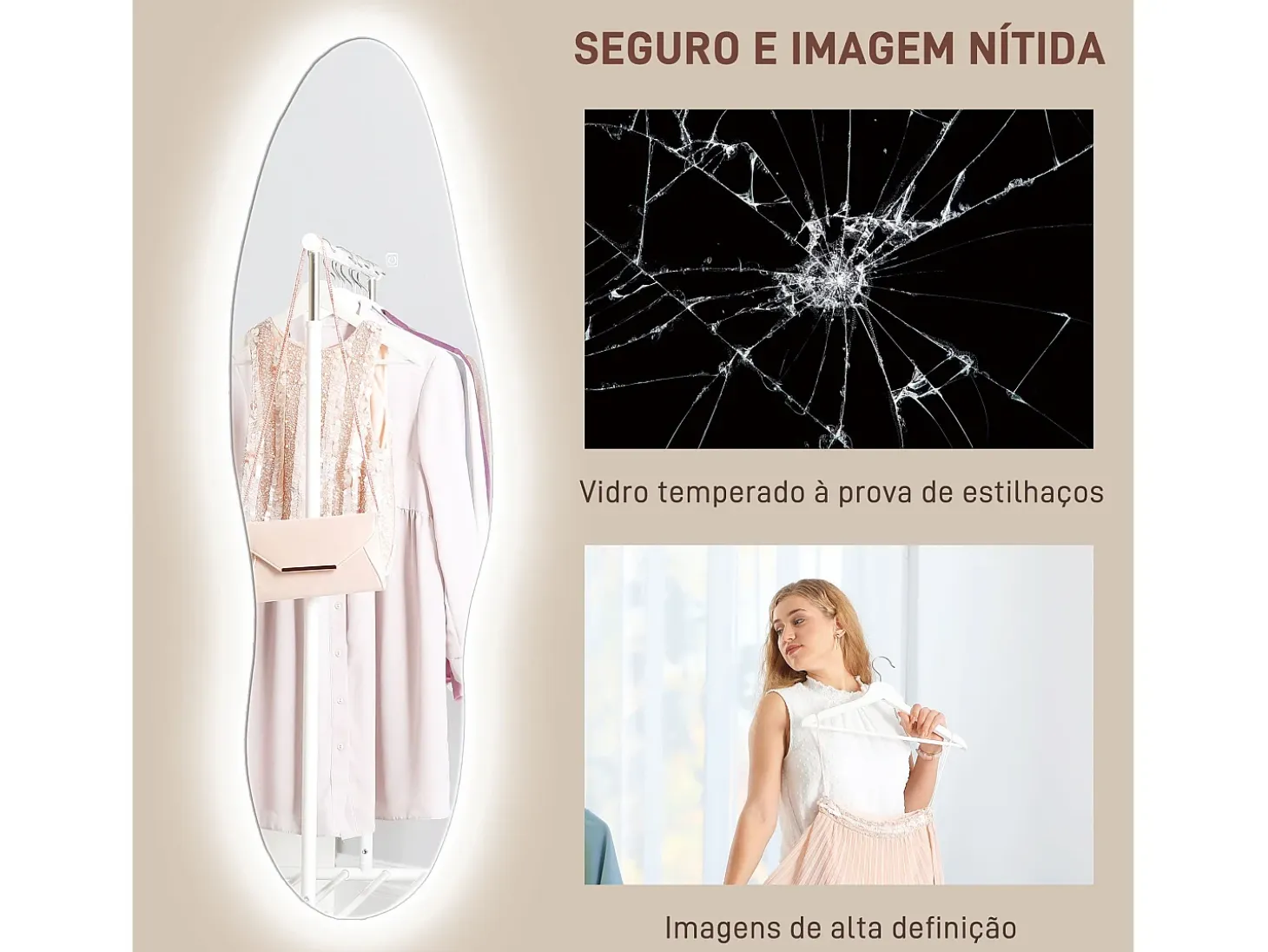 Espejo Tempo Homcom con luz LED transparente 120x40x3 cm