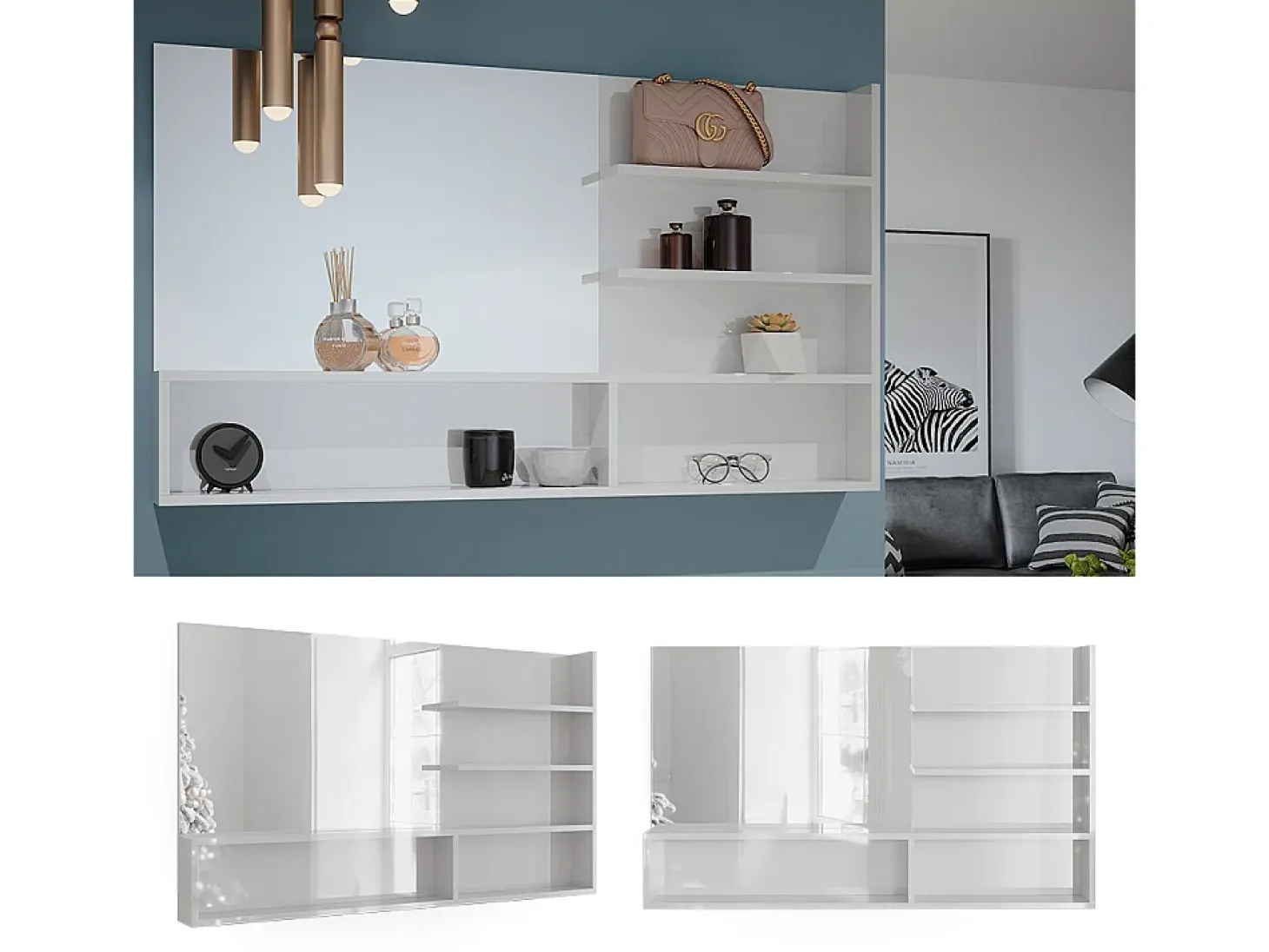 Estante con espejo blanco alto brillo 119.8x11x70