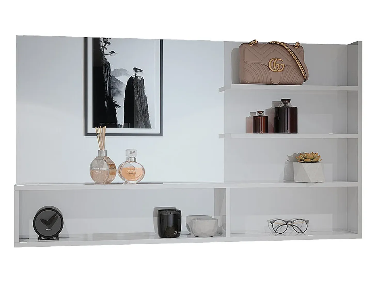 Estante con espejo blanco alto brillo 119.8x11x70