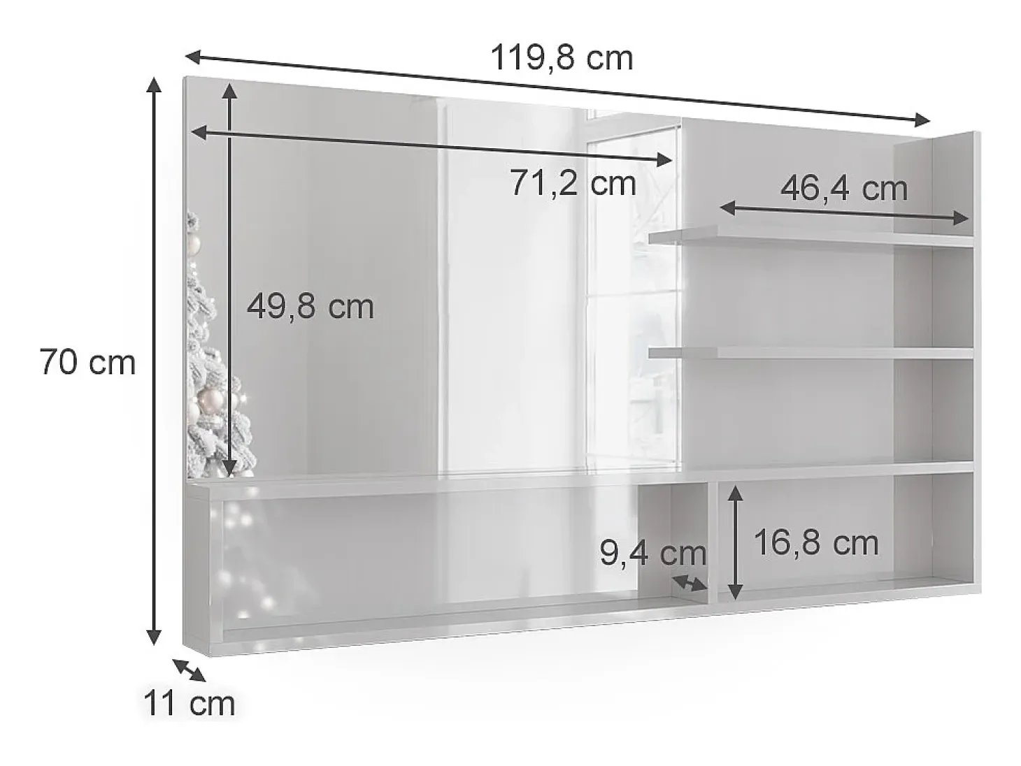 Estante con espejo blanco alto brillo 119.8x11x70