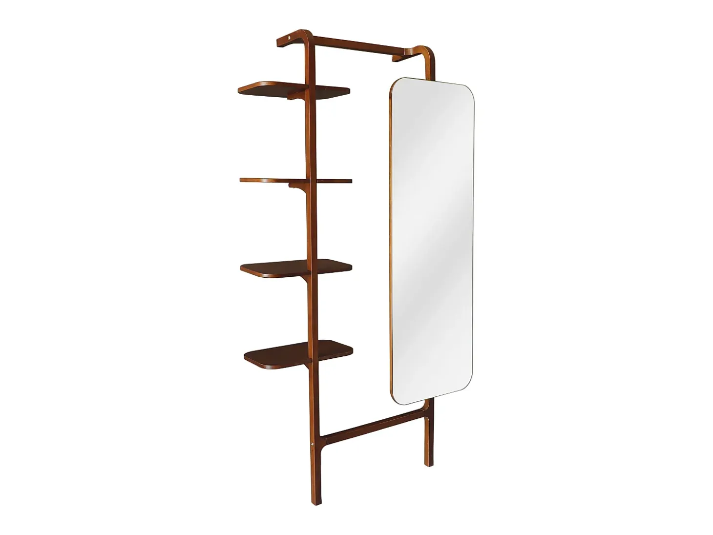 Estante de pared con espejo de madera de hevea - Natural - ZORVINA