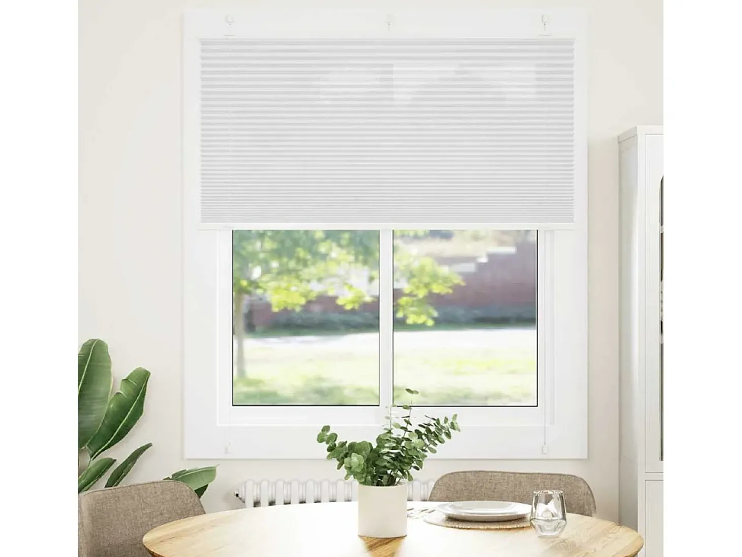 Estor plisado blanco 120x150cm ancho tela 119,4cm poliéster