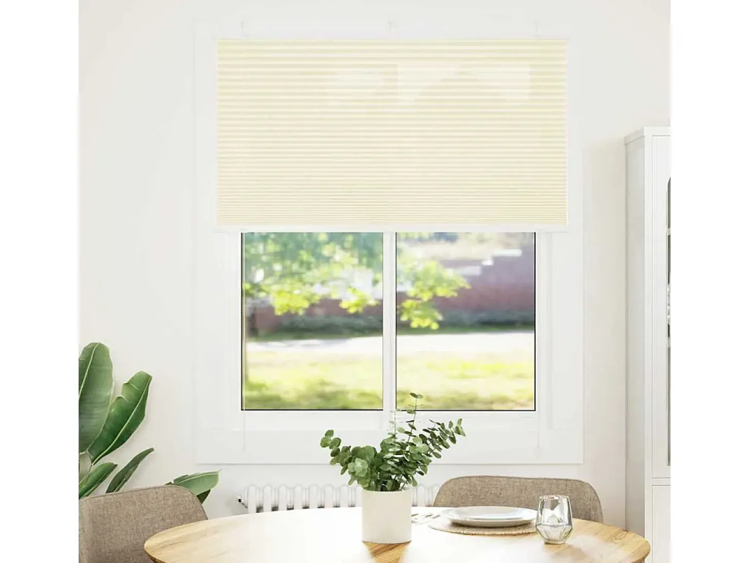 Estor plisado color crema 105x150cm ancho tela 104,4cm poliéster