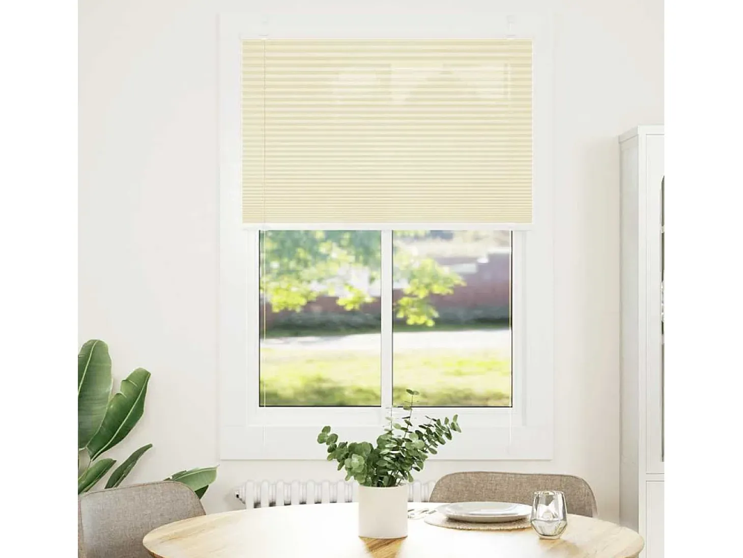 Estor plisado color crema 85x150 cm ancho tela 84,4 cm poliéster