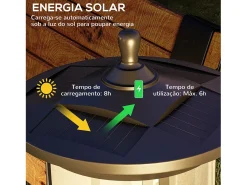 Farola Outsunny carga solar + encendido automático negro 127x17x17 cm