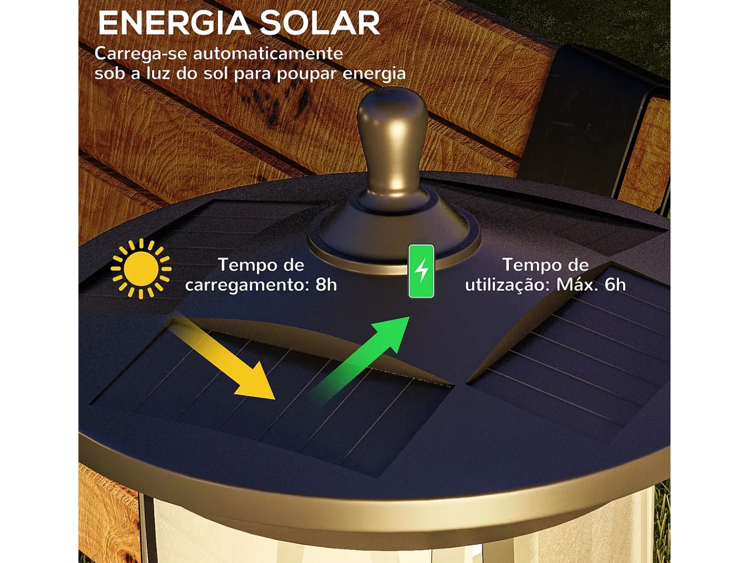 Farola Outsunny carga solar + encendido automático negro 127x17x17 cm