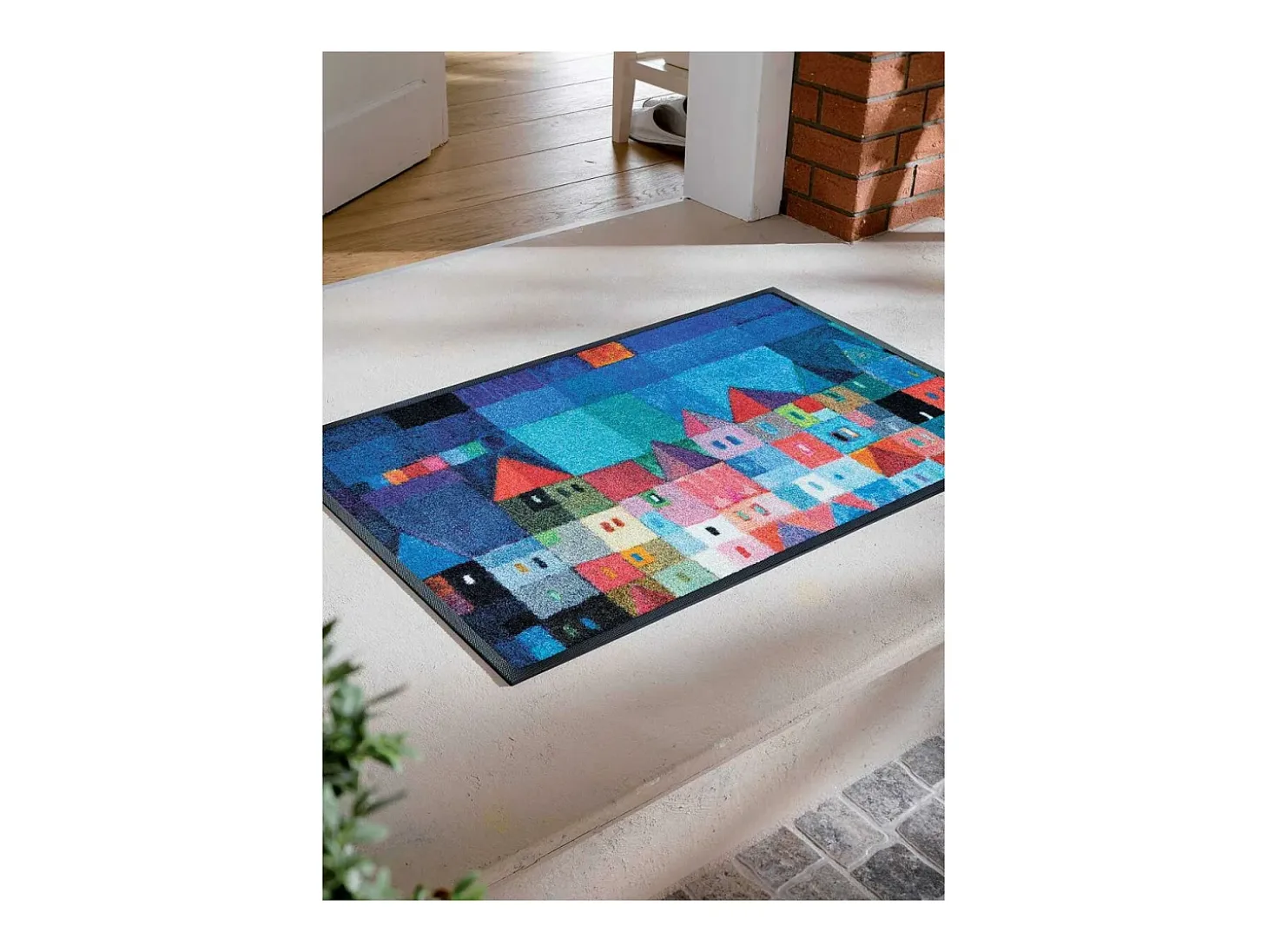 Felpudo 50x75 tejido estampado fresco CASAS azul