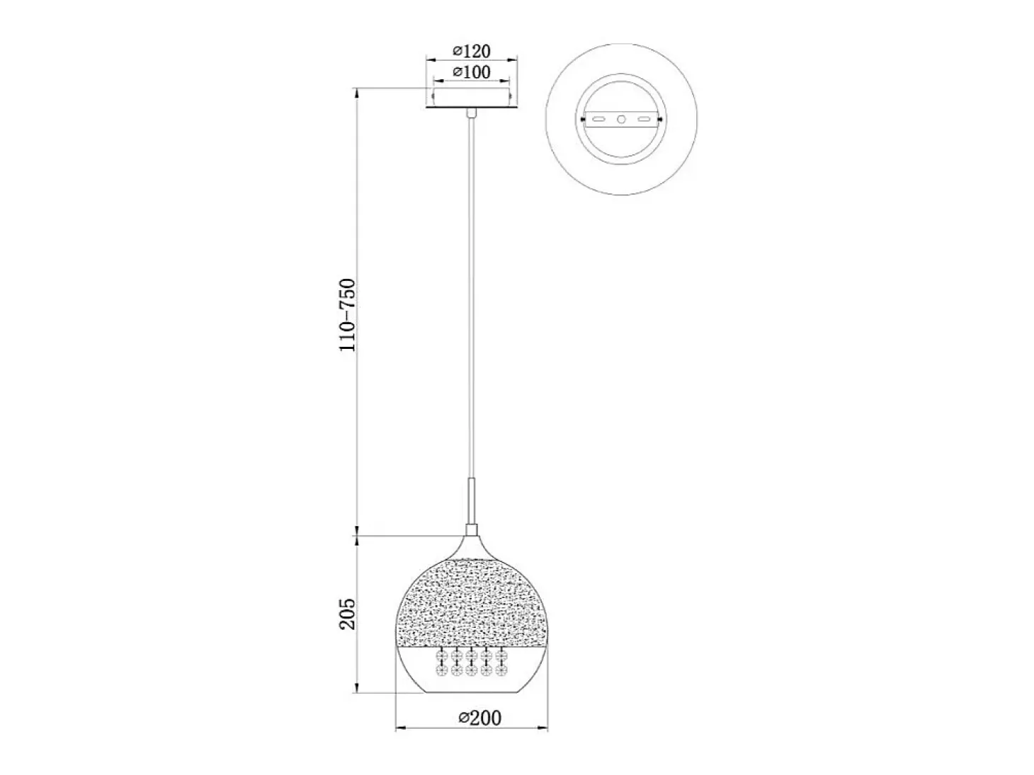 Fermi Lámpara Colgante de Techo Dome Níquel y Cristal, 1 Luz, E27