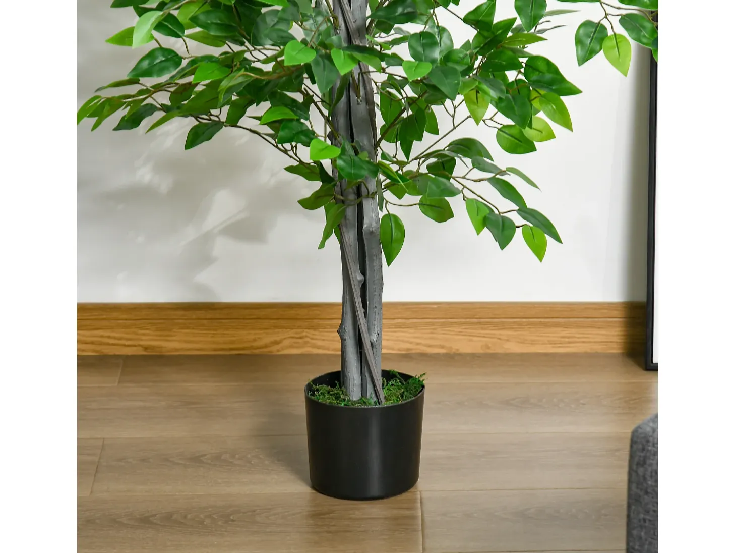 Ficus artificial grande, plástico resistente, maceta de cemento, verde natural (15x15x135cm)