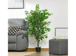 Ficus artificial grande, plástico resistente, maceta de cemento, verde natural (15x15x135cm)