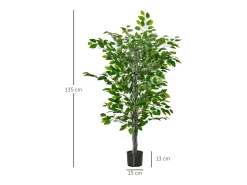 Ficus artificial grande, plástico resistente, maceta de cemento, verde natural (15x15x135cm)