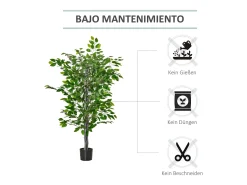Ficus artificial grande, plástico resistente, maceta de cemento, verde natural (15x15x135cm)