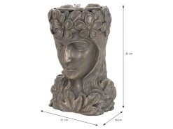 Figura decorativa maceta 21 x 16 x 32 cm bronce jarrón florero forma de cara