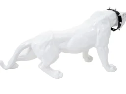 Figurita decorativa pantera con collar, blanco alto brillo con collar