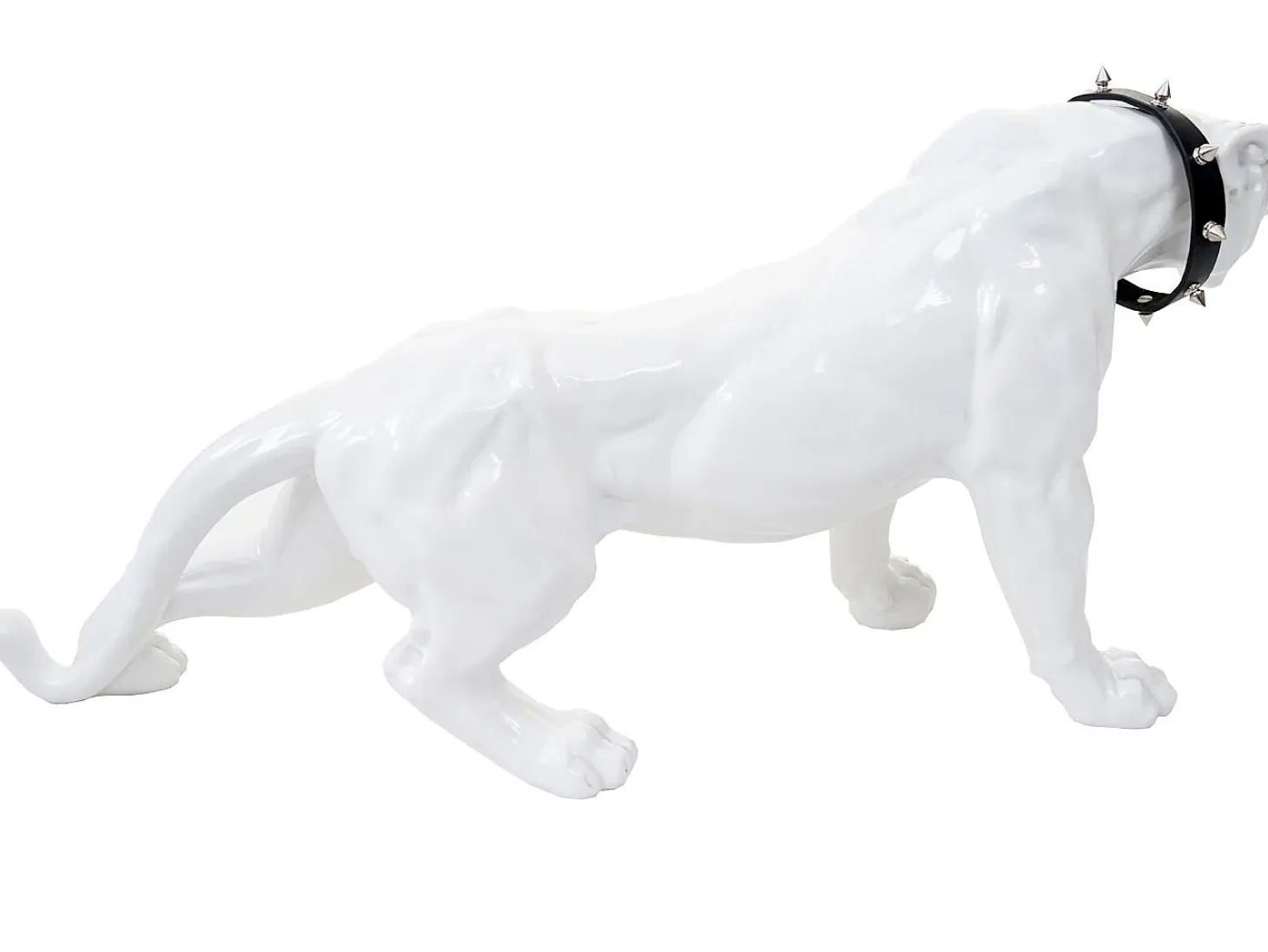 Figurita decorativa pantera con collar, blanco alto brillo con collar