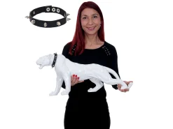 Figurita decorativa pantera con collar, blanco alto brillo con collar