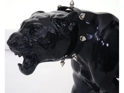 Figurita decorativa pantera con collar, negro alto brillo con collar