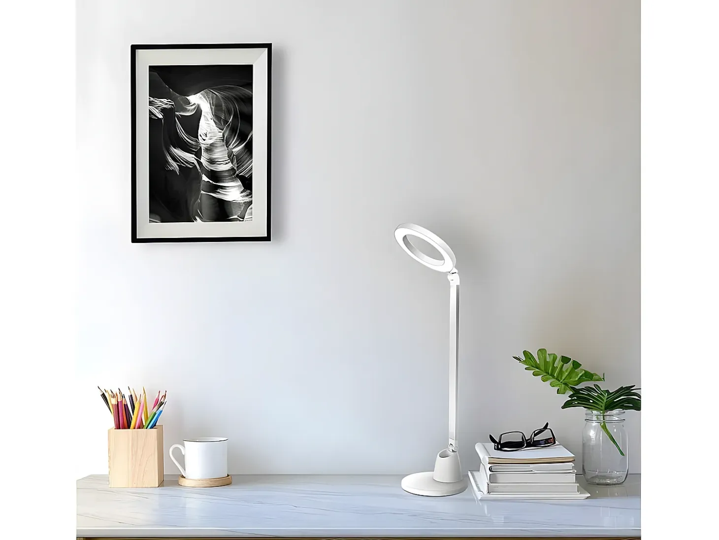 Flexo Led Dimable Modelo Calcita 8w 640lm Blanco/plata